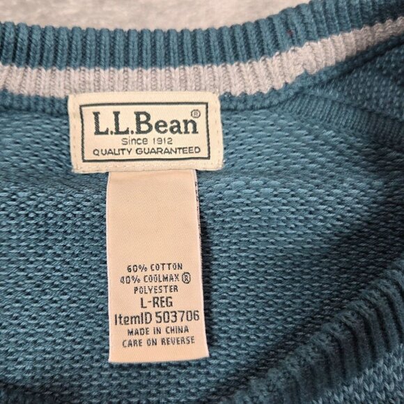 LL Bean Sweater Mens Large Teal Coolmax Blend Performance Birdseye Crewneck - Picture 3 of 7